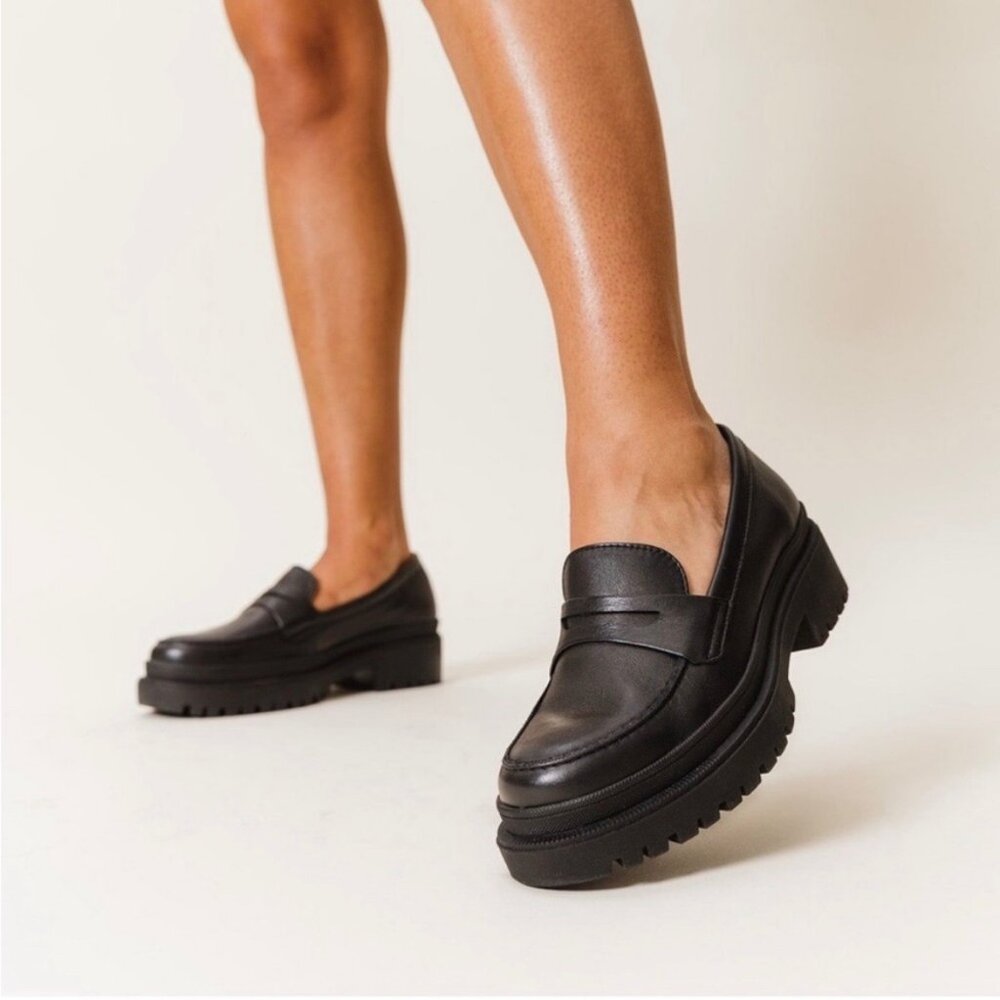 Leather Chunky Penny Loafers - Black - Picture 4 of 14